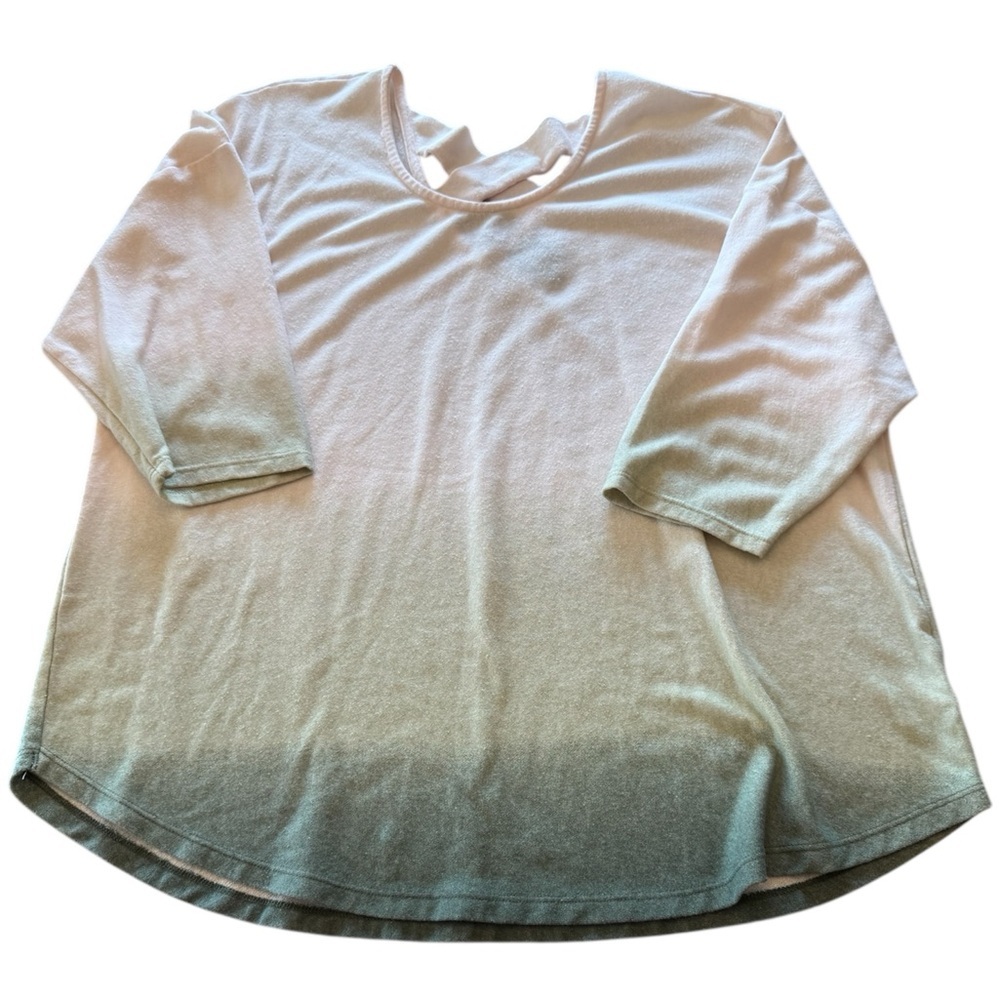 Bobeau Long Sleeve Gradient Top - Cream and Gray 2X